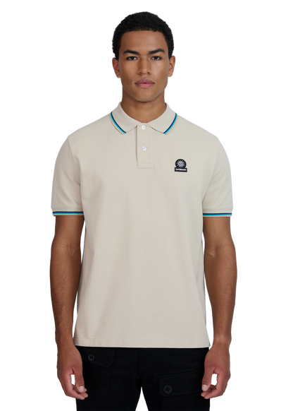 SANDBANKS TIPPED PIQUE COTTON BADGE LOGO POLO SHIRT STONE 2XL RRP £115 BNWT