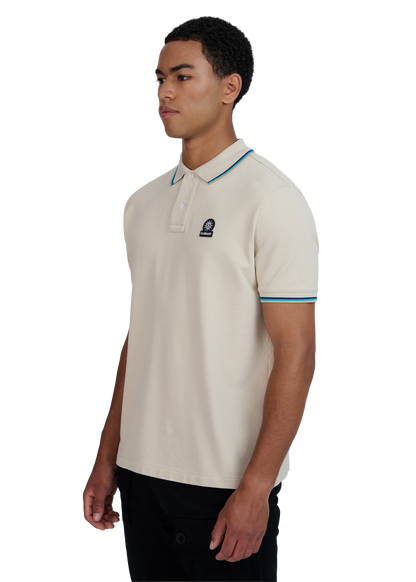 SANDBANKS TIPPED PIQUE COTTON BADGE LOGO POLO SHIRT STONE 2XL RRP £115 BNWT