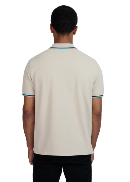 SANDBANKS TIPPED PIQUE COTTON BADGE LOGO POLO SHIRT STONE 2XL RRP £115 BNWT
