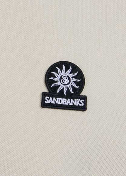 SANDBANKS TIPPED PIQUE COTTON BADGE LOGO POLO SHIRT STONE 2XL RRP £115 BNWT