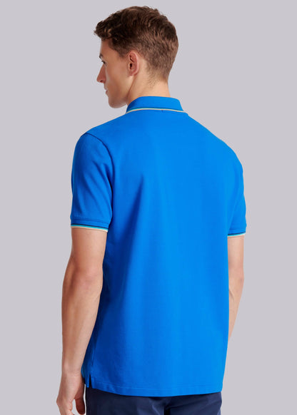 SANDBANKS TIPPED PIQUE COTTON BADGE LOGO POLO SHIRT NAUTICAL BLUE RRP £115 BNWT