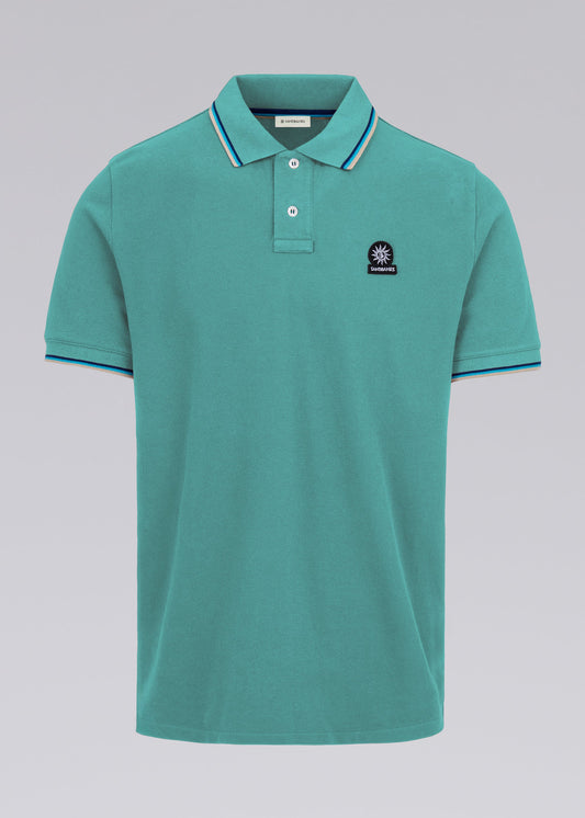 SANDBANKS BADGE LOGO TIPPED POLO SHIRT TURQUOISE RRP £115 BNWT
