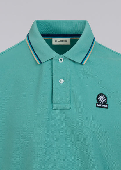 SANDBANKS BADGE LOGO TIPPED POLO SHIRT TURQUOISE RRP £115 BNWT