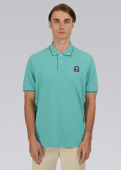 SANDBANKS BADGE LOGO TIPPED POLO SHIRT TURQUOISE RRP £115 BNWT