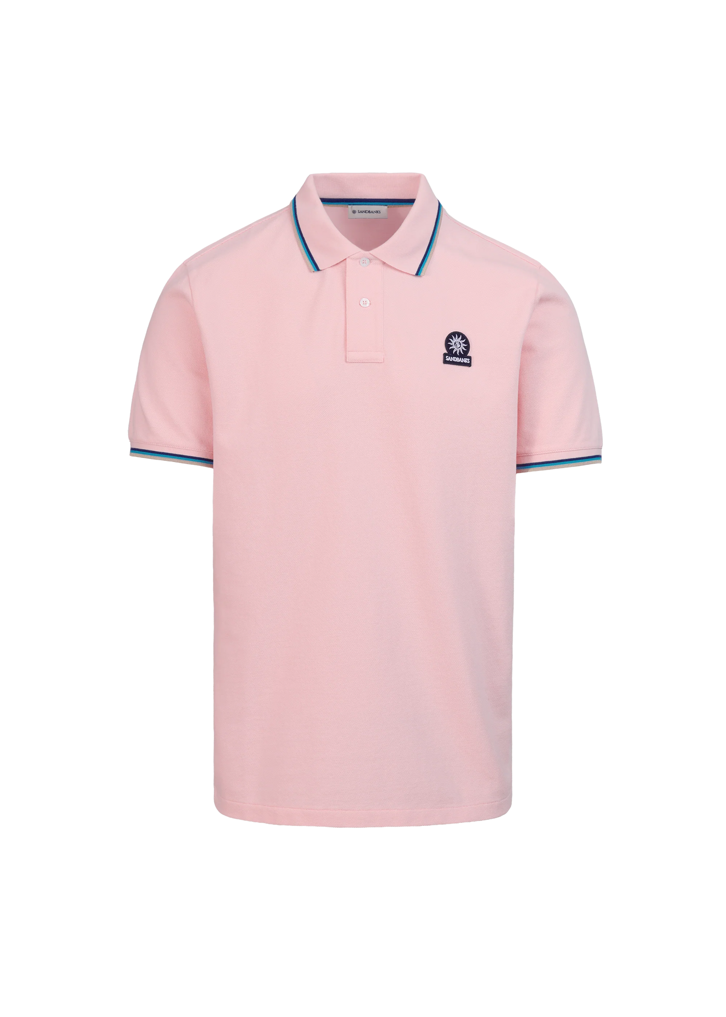 SANDBANKS BADGE LOGO TIPPED POLO SHIRT CRYSTAL ROSE PINK RRP £115 BNWT