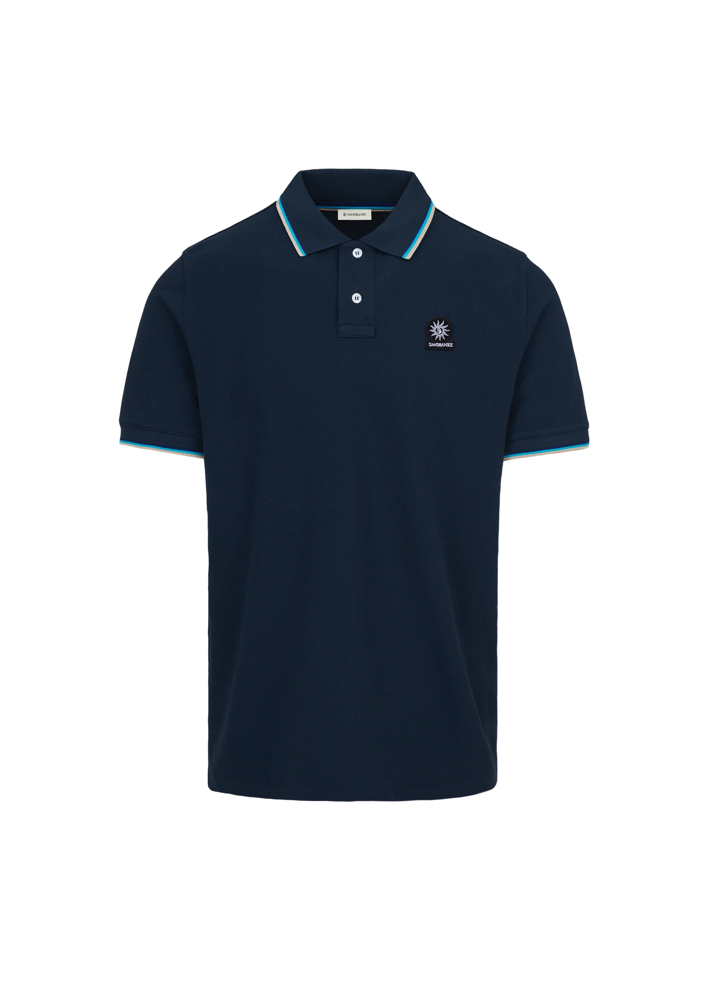SANDBANKS TIPPED PIQUE COTTON BADGE LOGO POLO SHIRT NAVY 5XL RRP £115 BNWT
