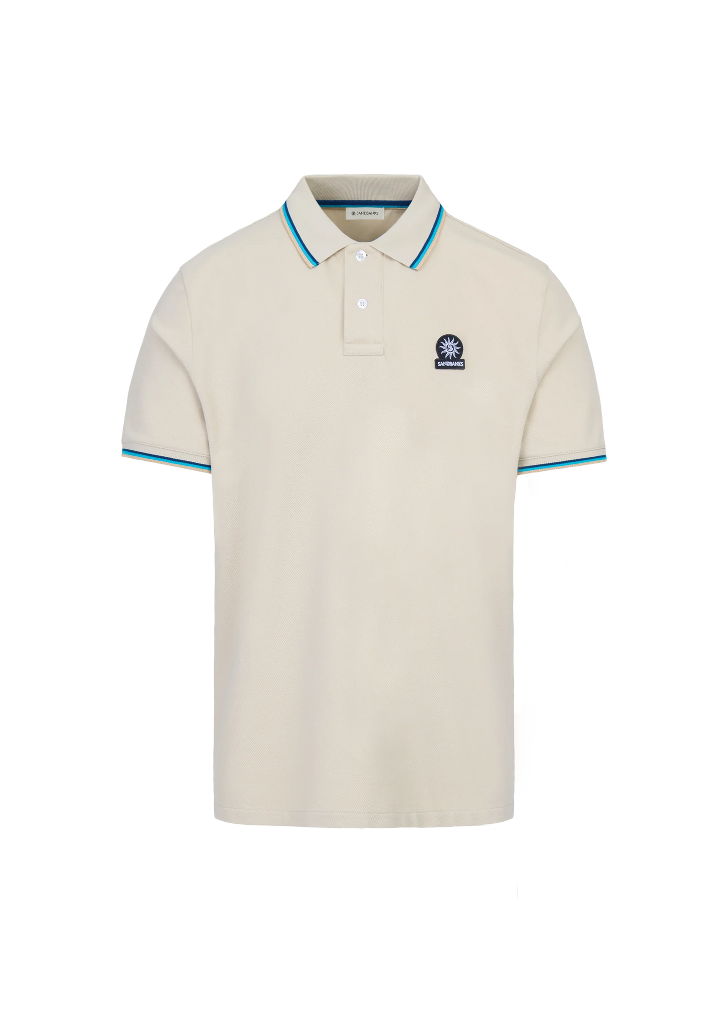 SANDBANKS TIPPED PIQUE COTTON BADGE LOGO POLO SHIRT STONE 2XL RRP £115 BNWT