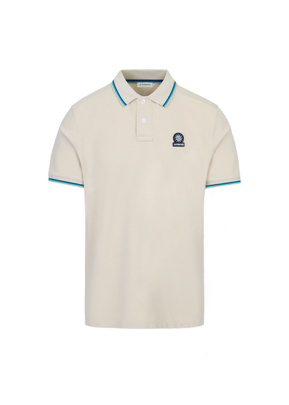 SANDBANKS TIPPED PIQUE COTTON BADGE LOGO POLO SHIRT STONE 2XL RRP £115 BNWT