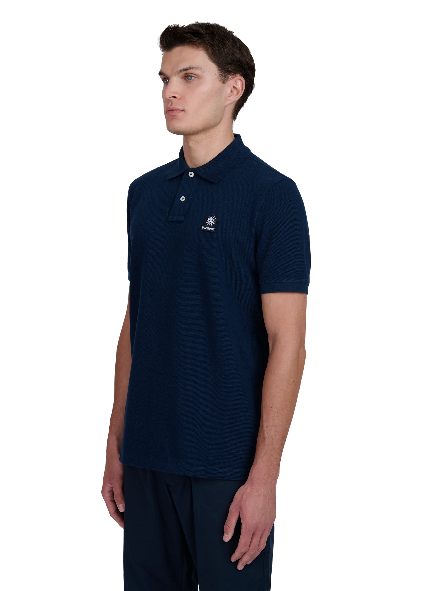 SANDBANKS BADGE LOGO POLO SHIRT NAVY BLUE MEDIUM RRP £115 BNWT