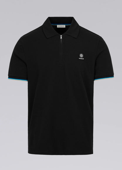 SANDBANKS ZIP UP TIPPED SLEEVE PIQUE COTTON POLO SHIRT BLACK RRP £120 BNWT