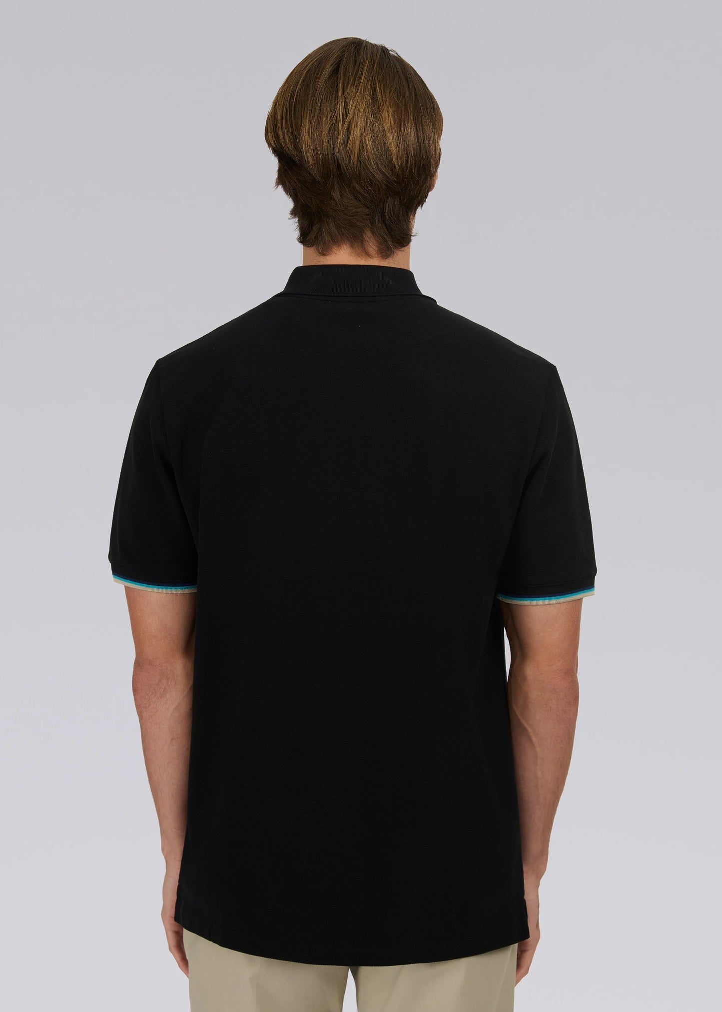 SANDBANKS ZIP UP TIPPED SLEEVE PIQUE COTTON POLO SHIRT BLACK RRP £120 BNWT