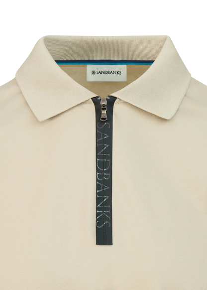 SANDBANKS SILICONE ZIP INTERLOCK COTTON POLO SHIRT STONE XL RRP £150 BNWT