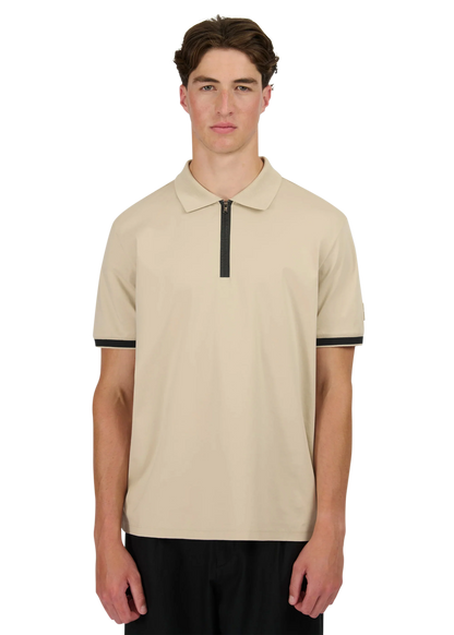 SANDBANKS SILICONE ZIP INTERLOCK COTTON POLO SHIRT STONE XL RRP £150 BNWT