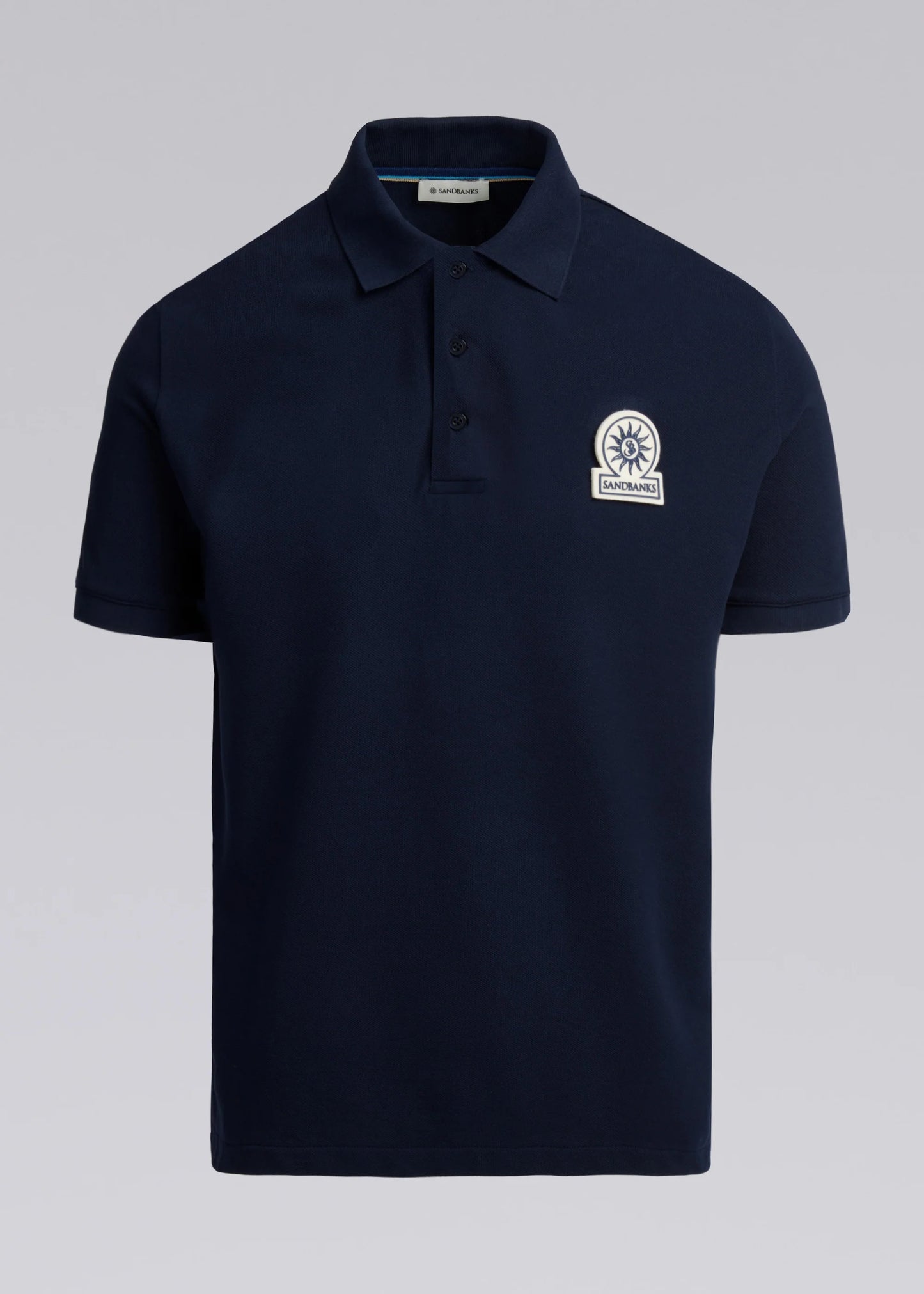 SANDBANKS LARGE FELT BELT BADGE LOGO POLO SHIRT NAVY 2XL RRP £125 BNWT