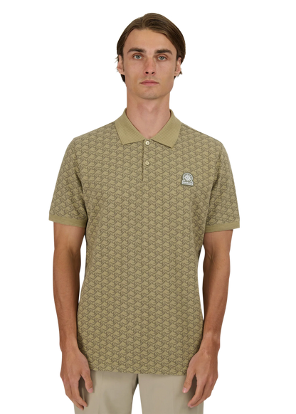 SANDBANKS MONOGRAM JACQUARD COTTON POLO SHIRT SAGE GREEN S/M RRP £145 BNWT