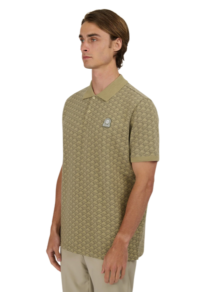 SANDBANKS MONOGRAM JACQUARD COTTON POLO SHIRT SAGE GREEN S/M RRP £145 BNWT