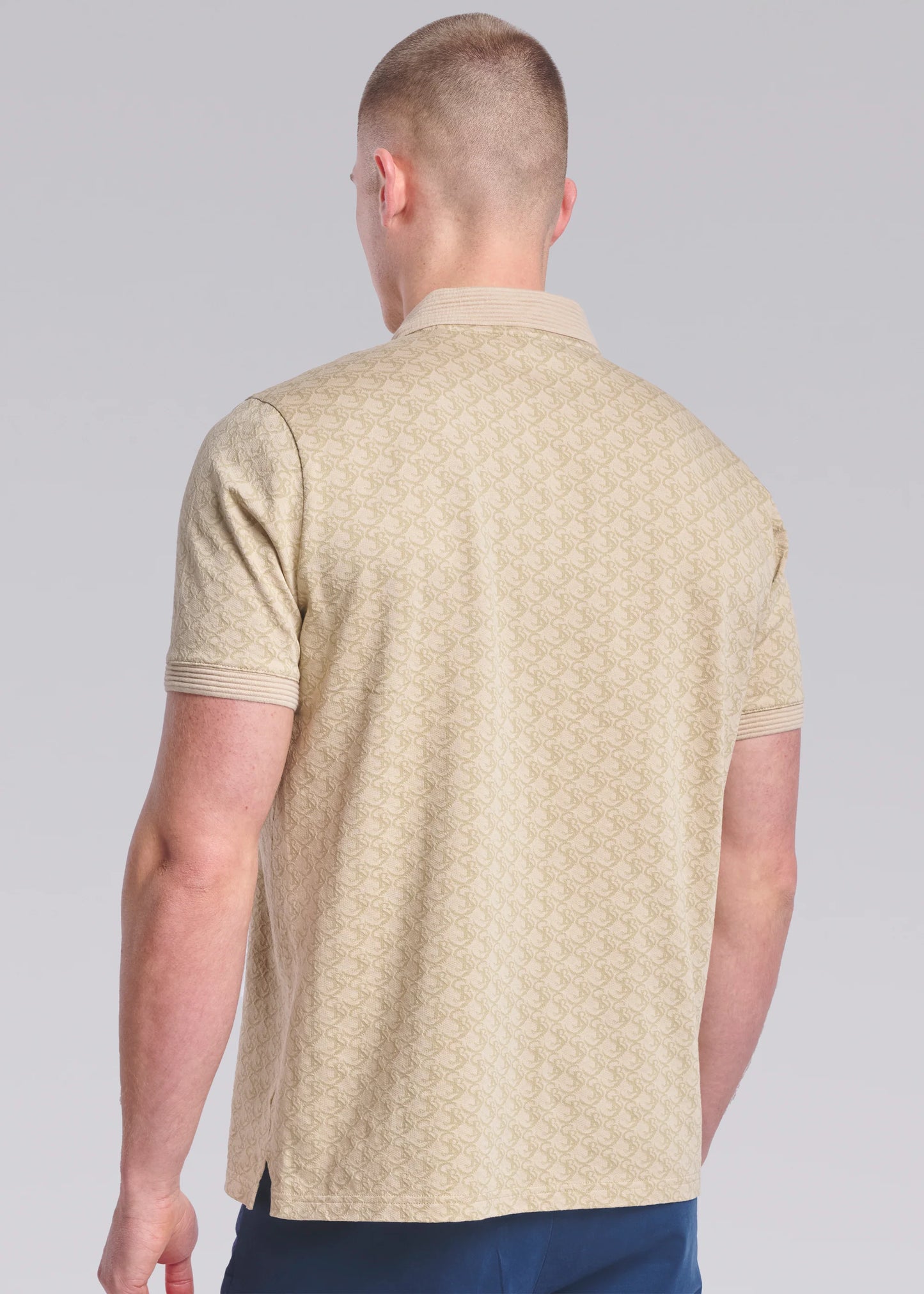 SANDBANKS JACQUARD COTTON MONOGRAM PRINT POLO SHIRT IN SAND 3XL RRP £145 BNWT