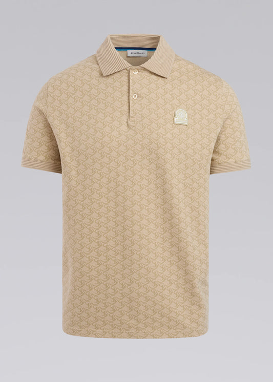 SANDBANKS JACQUARD COTTON MONOGRAM PRINT POLO SHIRT IN SAND 3XL RRP £145 BNWT