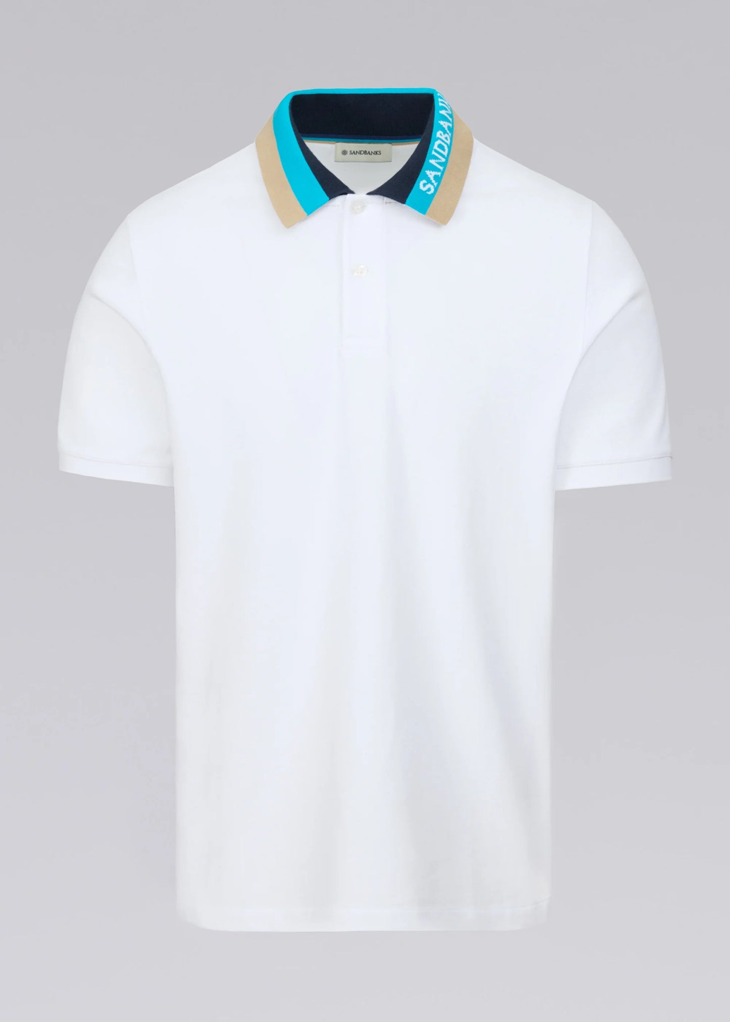 SANDBANKS TRI COLOUR COLLAR PIQUE COTTON POLO SHIRT WHITE RRP £130 BNWT