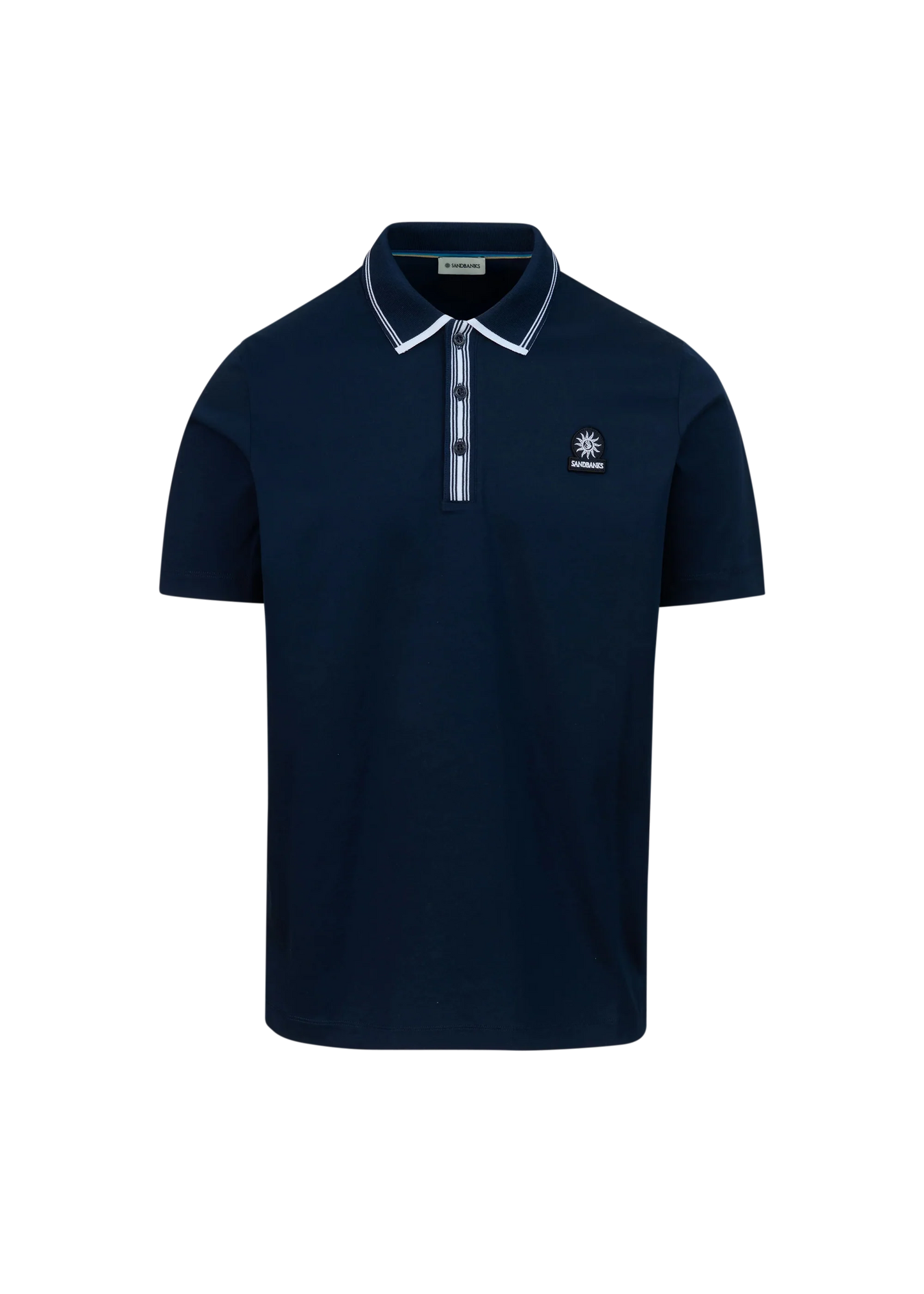 SANDBANKS CONTRAST STRIPE PLACKET COTTON POLO SHIRT NAVY XL RRP £135 BNWT