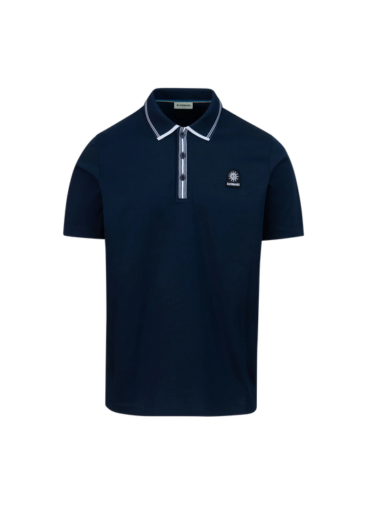 SANDBANKS CONTRAST STRIPE PLACKET COTTON POLO SHIRT NAVY XL RRP £135 BNWT