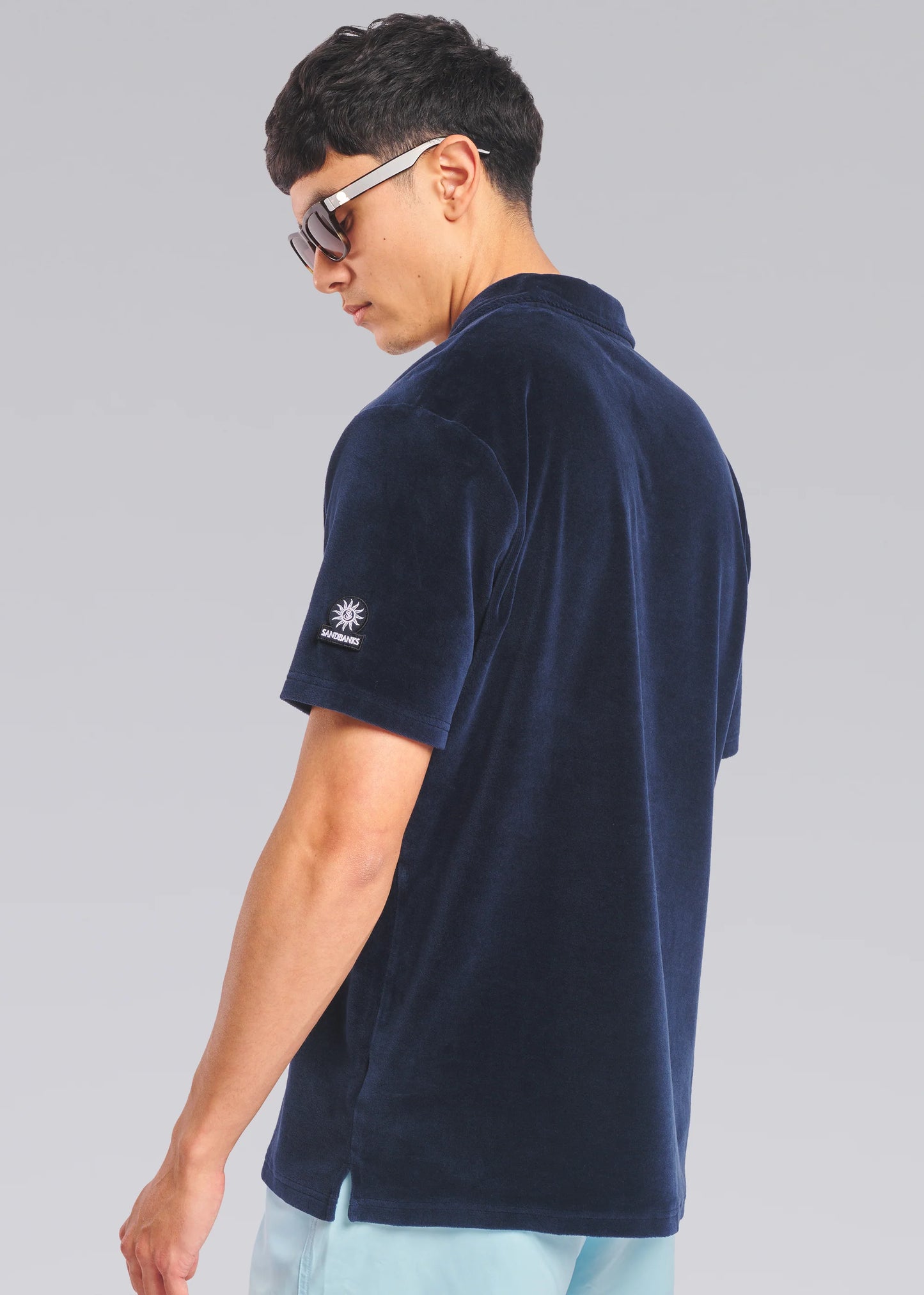 SANDBANKS REVERE COLLAR TOWELLING COTTON POLO SHIRT NAVY BLUE 2XL RRP £125 BNWT