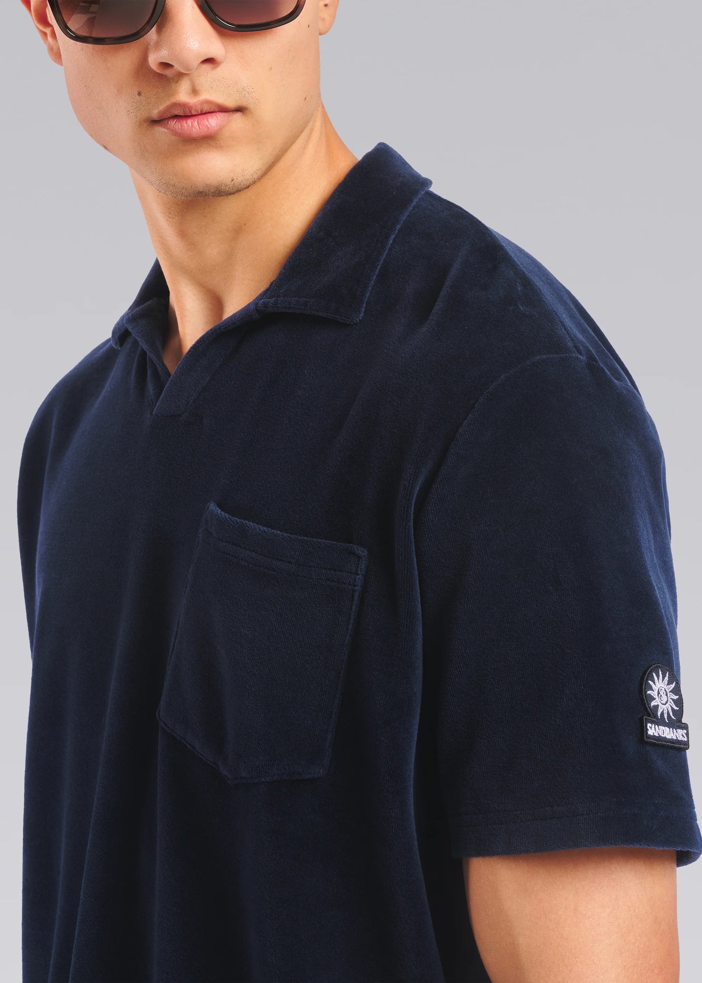 SANDBANKS REVERE COLLAR TOWELLING COTTON POLO SHIRT NAVY BLUE 2XL RRP £125 BNWT