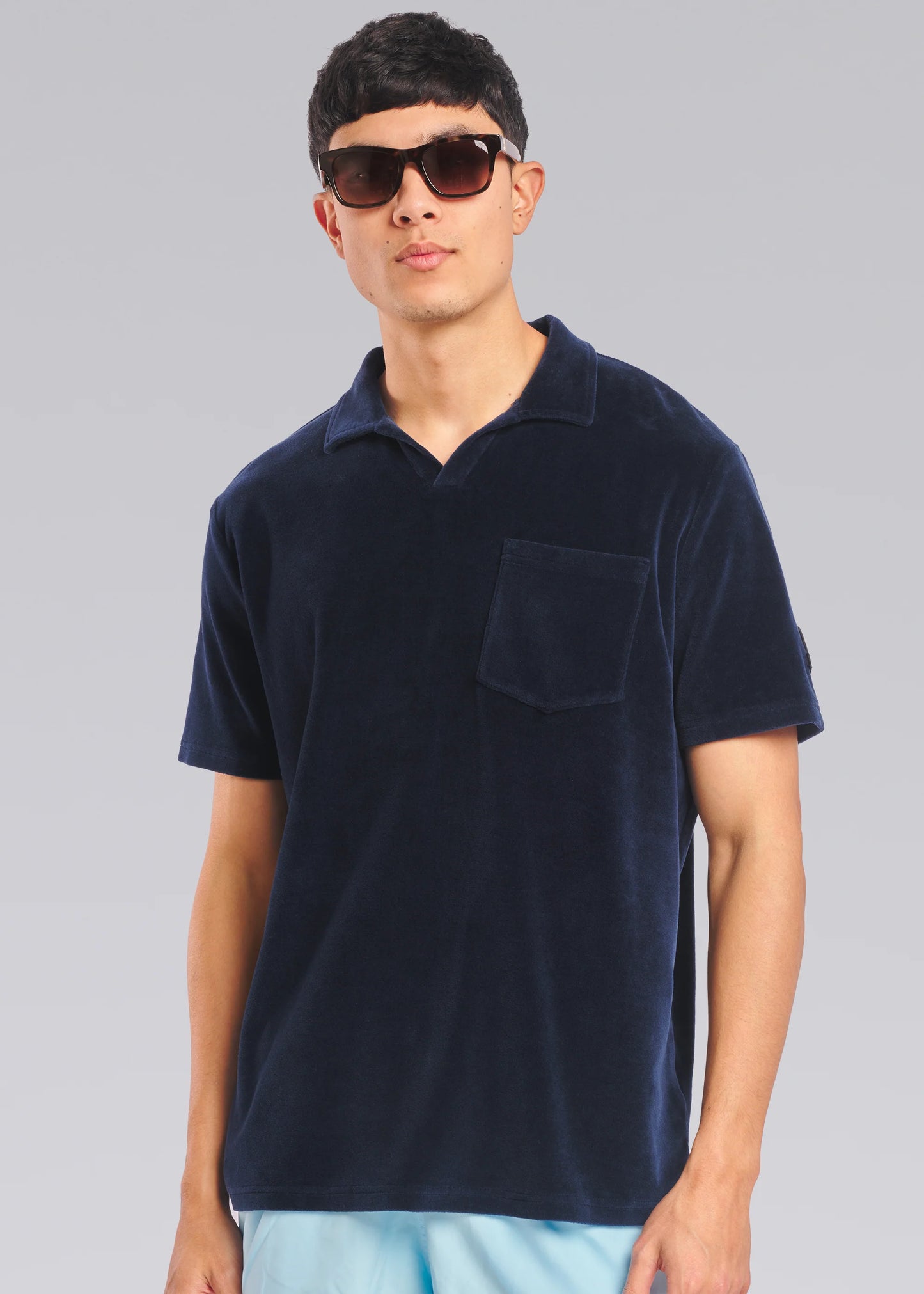 SANDBANKS REVERE COLLAR TOWELLING COTTON POLO SHIRT NAVY BLUE 2XL RRP £125 BNWT