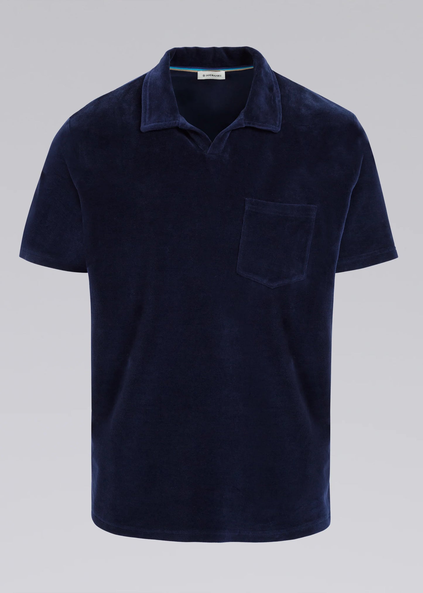 SANDBANKS REVERE COLLAR TOWELLING COTTON POLO SHIRT NAVY BLUE 2XL RRP £125 BNWT