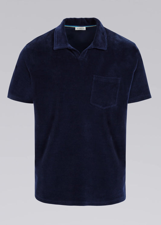 SANDBANKS REVERE COLLAR TOWELLING COTTON POLO SHIRT NAVY BLUE 2XL RRP £125 BNWT