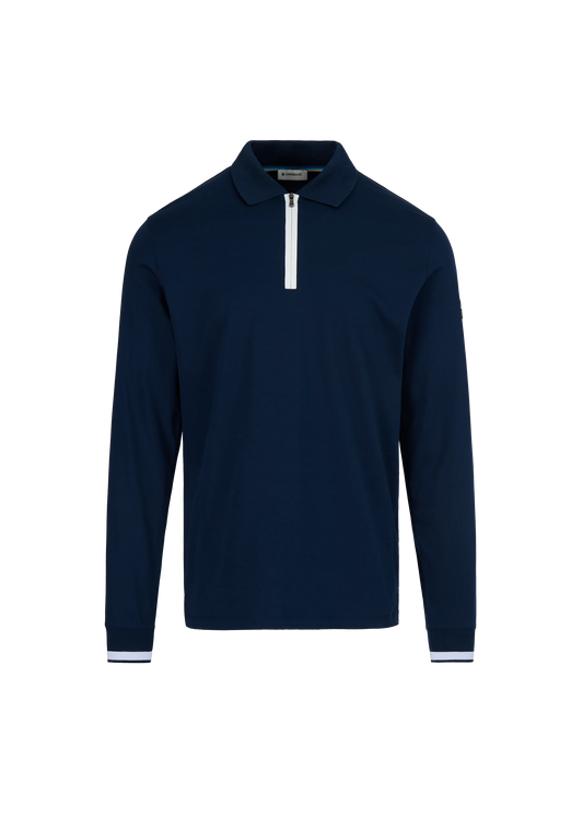 SANDBANKS SILICONE ZIP LONG SLEEVE COTTON POLO SHIRT NAVY 2XL RRP £155 BNWT