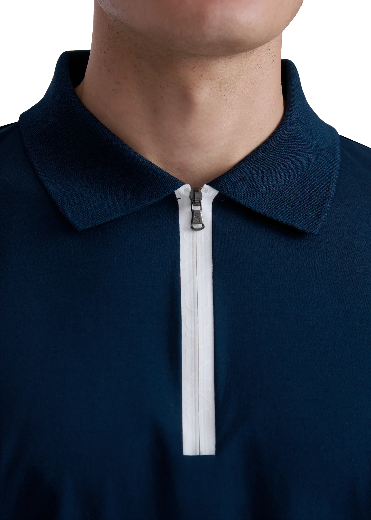 SANDBANKS SILICONE ZIP SLIM FIT LONG SLEEVE COTTON POLO SHIRT NAVY RRP £155 BNWT