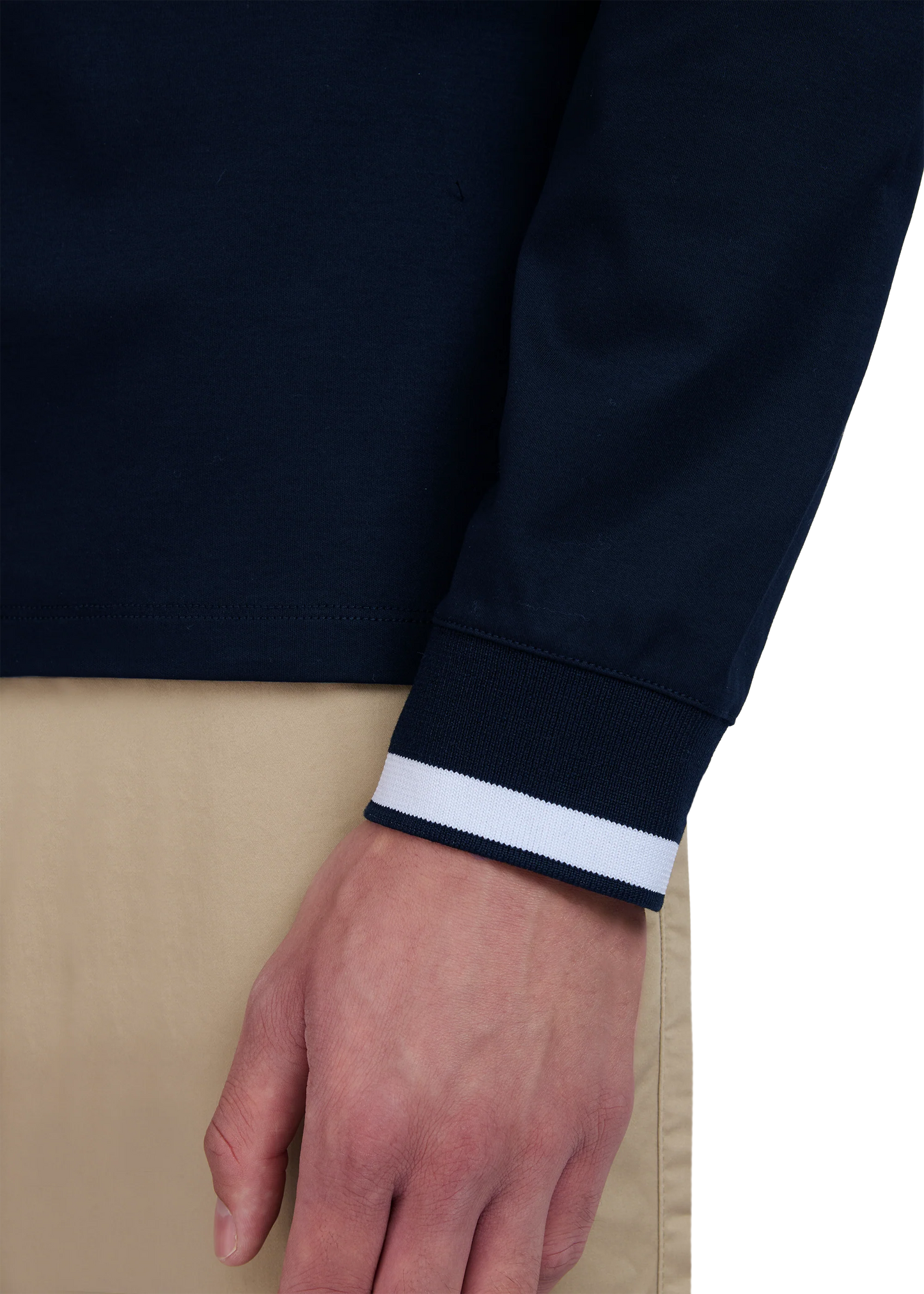 SANDBANKS SILICONE ZIP SLIM FIT LONG SLEEVE COTTON POLO SHIRT NAVY RRP £155 BNWT