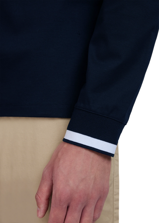 SANDBANKS SILICONE ZIP SLIM FIT LONG SLEEVE COTTON POLO SHIRT NAVY RRP £155 BNWT