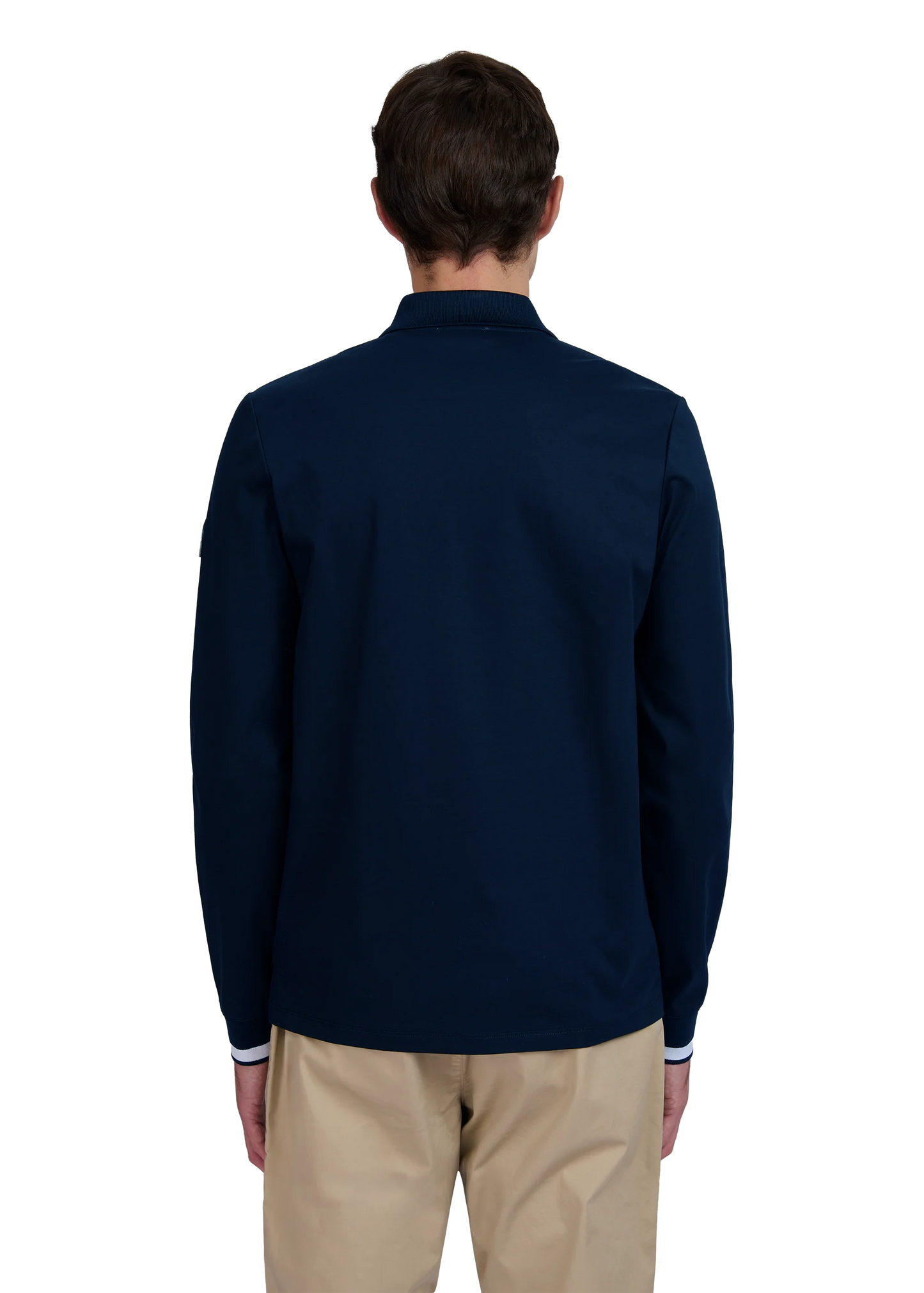 SANDBANKS SILICONE ZIP SLIM FIT LONG SLEEVE COTTON POLO SHIRT NAVY RRP £155 BNWT