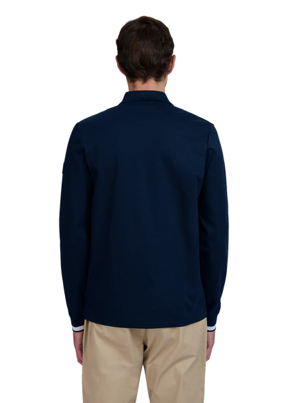 SANDBANKS SILICONE ZIP SLIM FIT LONG SLEEVE COTTON POLO SHIRT NAVY RRP £155 BNWT
