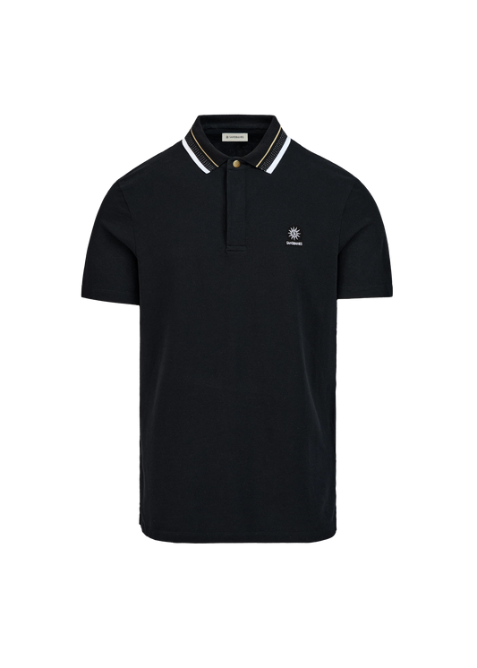 SANDBANKS SNAP COLLAR PIQUE COTTON POLO SHIRT BLACK MEDIUM RRP £120 BNWT