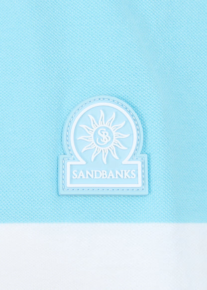 SANDBANKS COLOUR BLOCK ZIP UP COTTON POLO SHIRT WHITE/BLUE 2XL RRP £125 BNWT