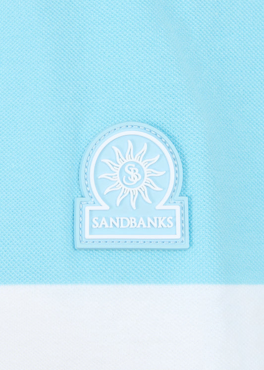 SANDBANKS COLOUR BLOCK ZIP UP COTTON POLO SHIRT WHITE/BLUE 2XL RRP £125 BNWT