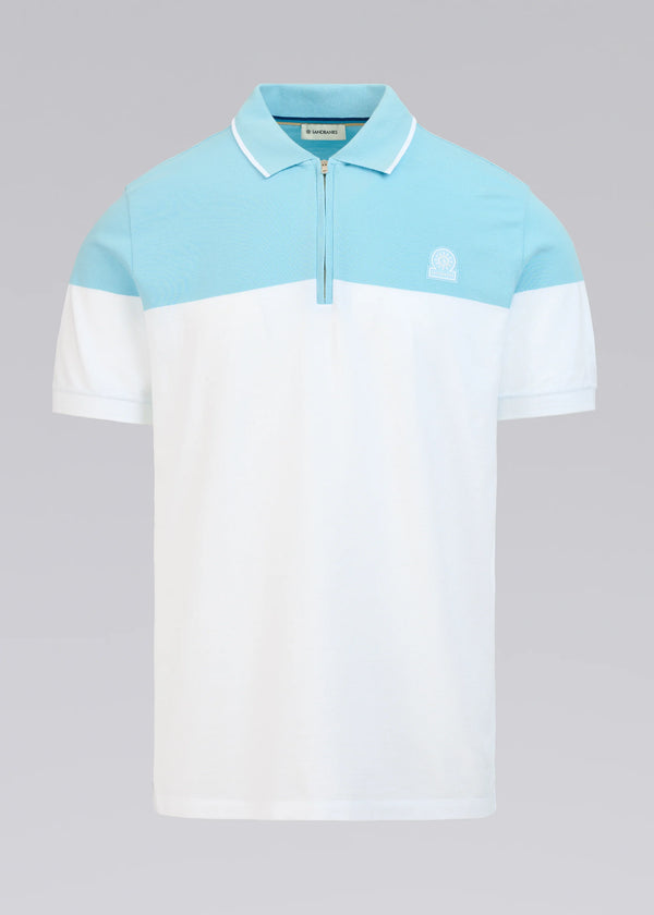 SANDBANKS COLOUR BLOCK ZIP UP COTTON POLO SHIRT WHITE/BLUE 2XL RRP £125 BNWT