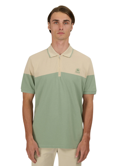 SANDBANKS BADGE LOGO 1/4 ZIP COLOURBLOCK POLO SHIRT SAGE GREEN 2XL RRP £125 NEW