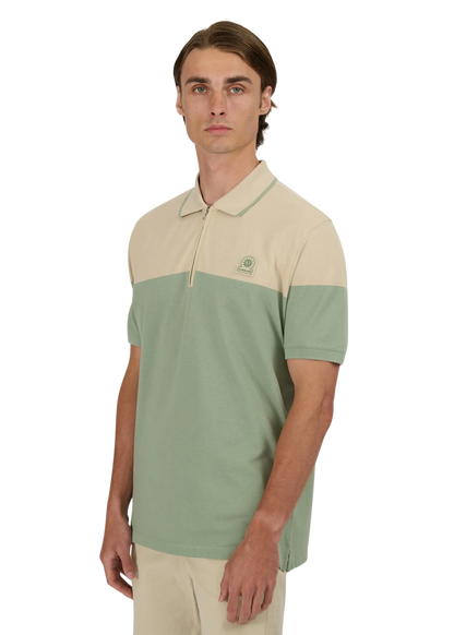 SANDBANKS BADGE LOGO 1/4 ZIP COLOURBLOCK POLO SHIRT SAGE GREEN 2XL RRP £125 NEW