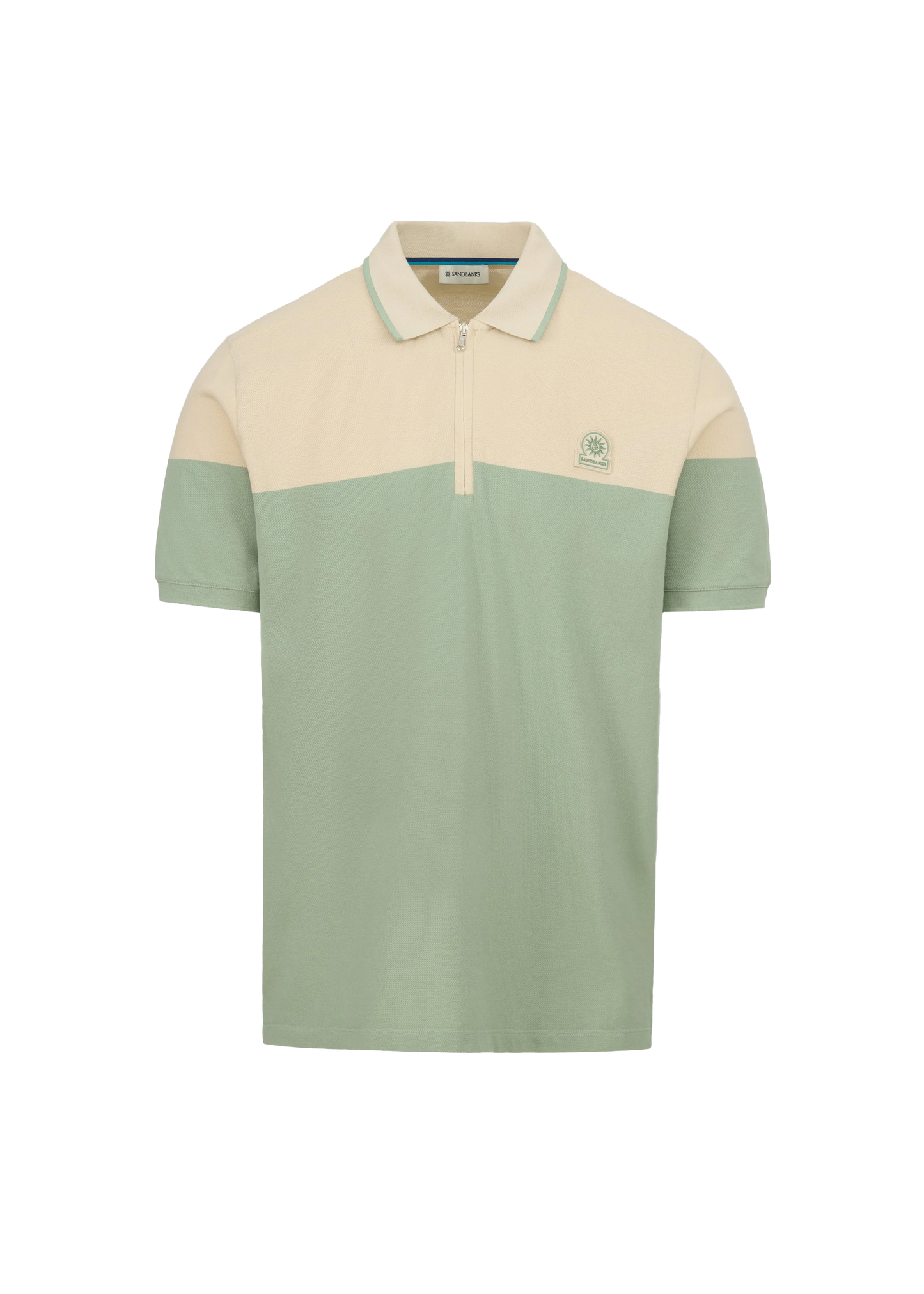 SANDBANKS BADGE LOGO 1/4 ZIP COLOURBLOCK POLO SHIRT SAGE GREEN 2XL RRP £125 NEW