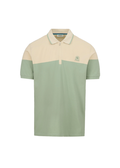 SANDBANKS BADGE LOGO 1/4 ZIP COLOURBLOCK POLO SHIRT SAGE GREEN 2XL RRP £125 NEW