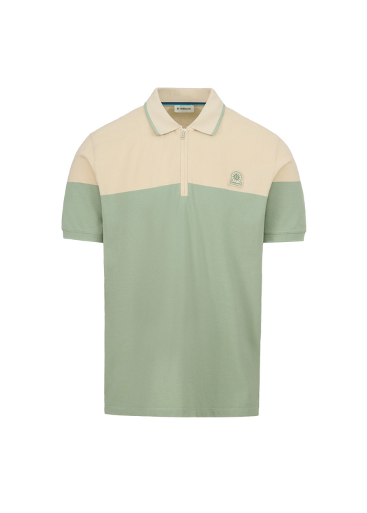 SANDBANKS BADGE LOGO 1/4 ZIP COLOURBLOCK POLO SHIRT SAGE GREEN 2XL RRP £125 NEW