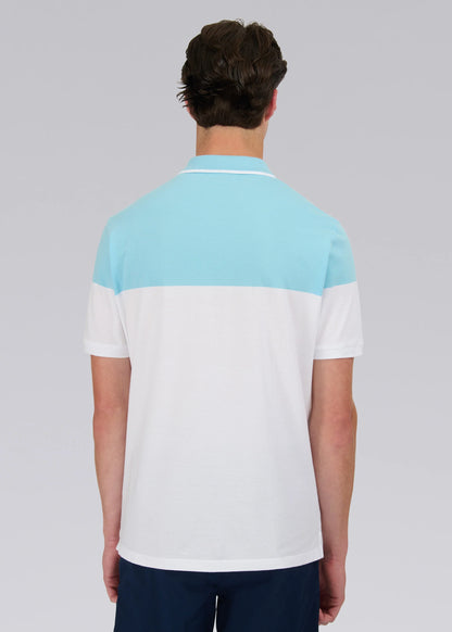 SANDBANKS COLOUR BLOCK ZIP UP COTTON POLO SHIRT WHITE/BLUE 2XL RRP £125 BNWT