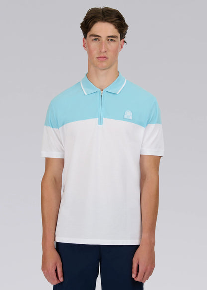 SANDBANKS COLOUR BLOCK ZIP UP COTTON POLO SHIRT WHITE/BLUE 2XL RRP £125 BNWT