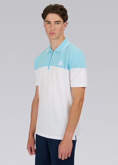 SANDBANKS COLOUR BLOCK ZIP UP COTTON POLO SHIRT WHITE/BLUE 2XL RRP £125 BNWT