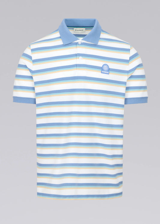 SANDBANKS BADGE LOGO TRI COLOUR FADE STRIPE POLO SHIRT WHITE LARGE RRP £115 BNWT
