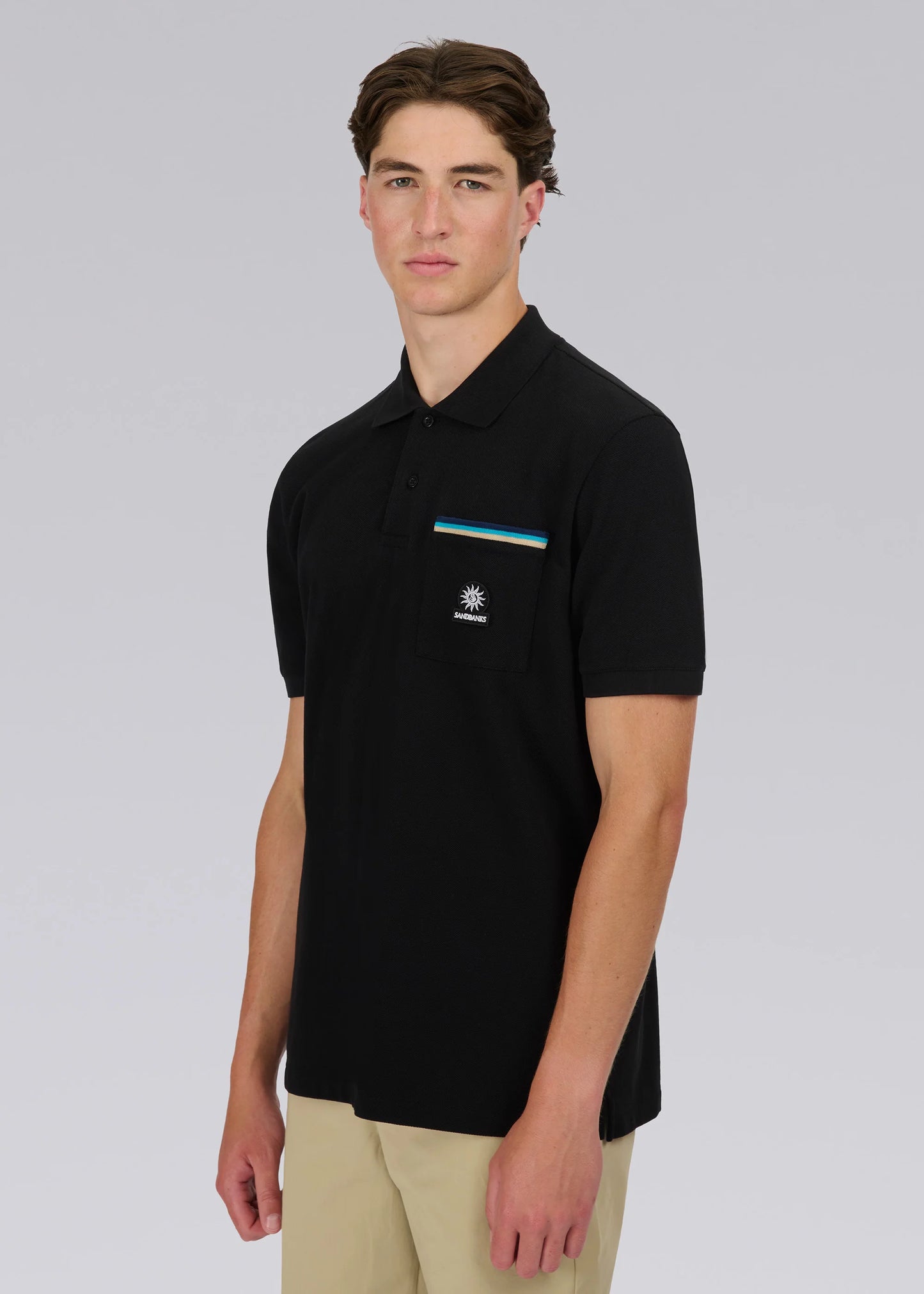 SANDBANKS TRI-COLOUR POCKET POLO SHIRT BLACK 4XL